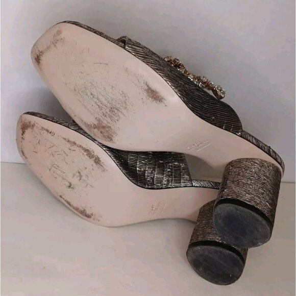 Stuart Weitzman Theone Women's 8.5 M Metallic Pewter Shoes Slip On Dress Heels - Picture 6 of 9